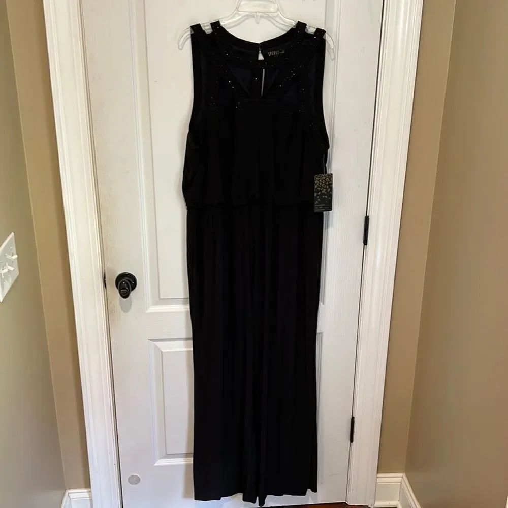 New Spense woman black strappy pantsuit with beads